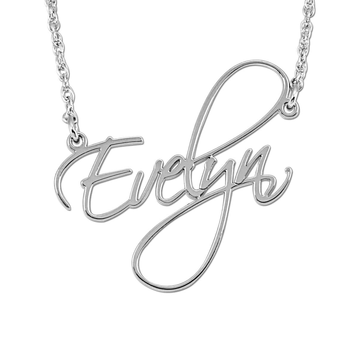Polished Nameplate Necklaces — White Gold