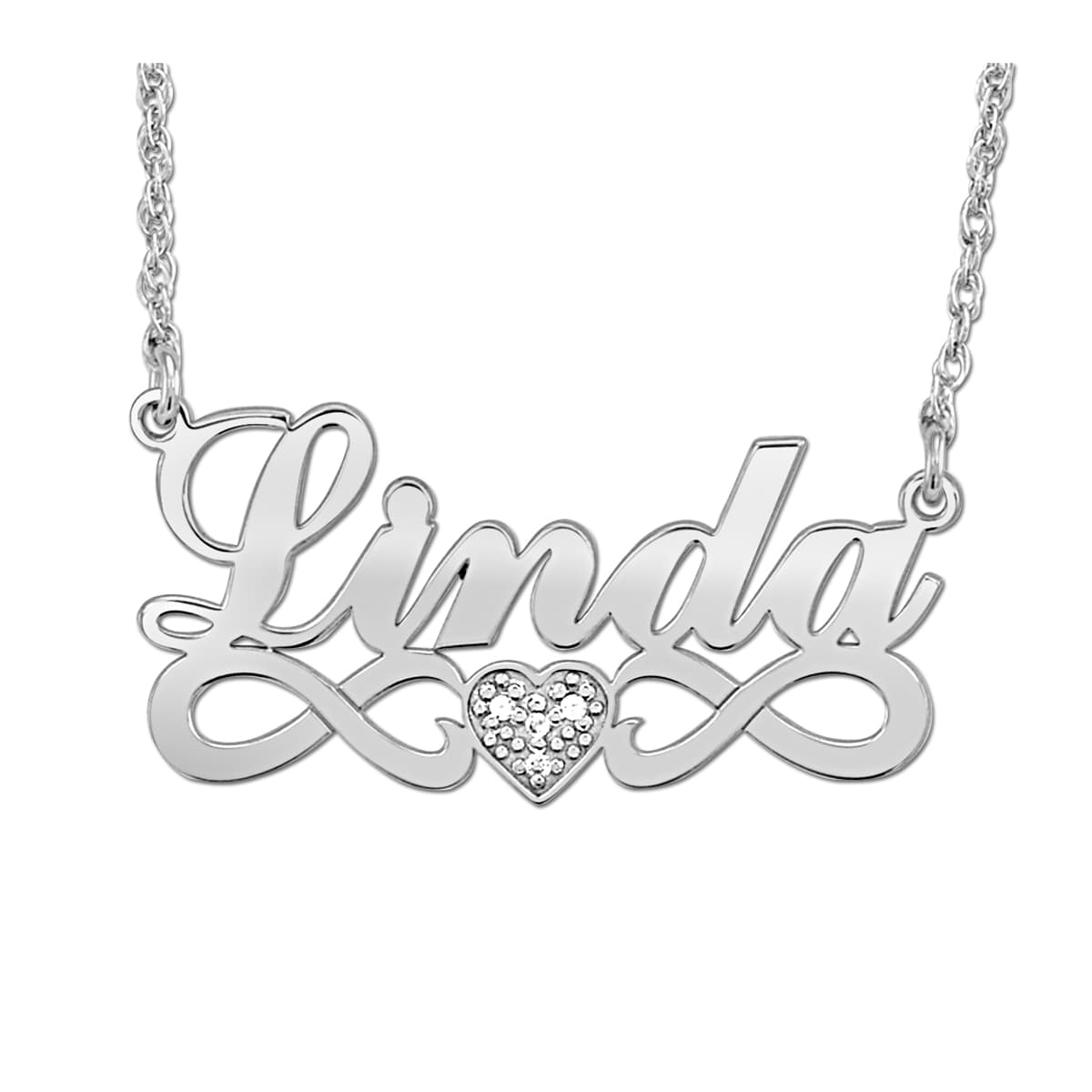 14K W Dia Accent Name Pers Nec — White Gold
