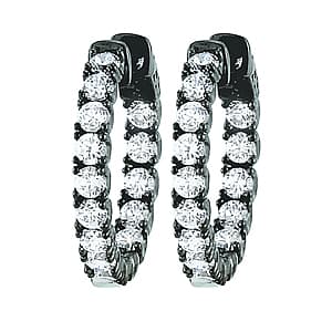 Black CZ Inside-Outside Hoop Earrings — White Gold