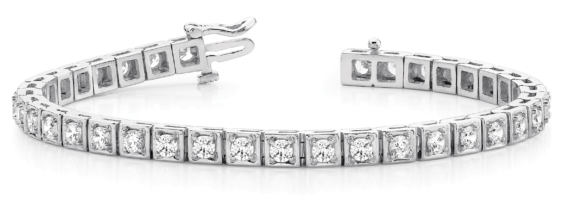 Square Link In-Line Tennis Bracelet — 5 ctw (3.4 mm) — White Gold