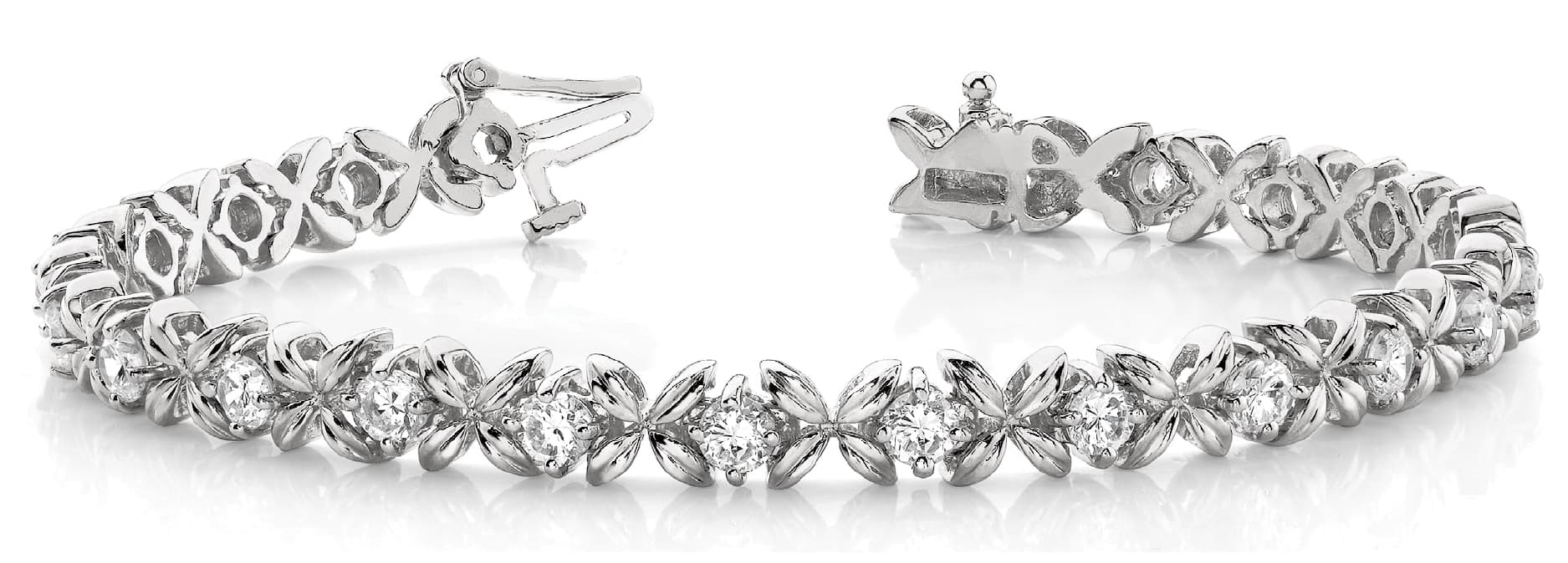 Floral Shape Link Bracelet — 2 ctw (2.8 mm) — White Gold