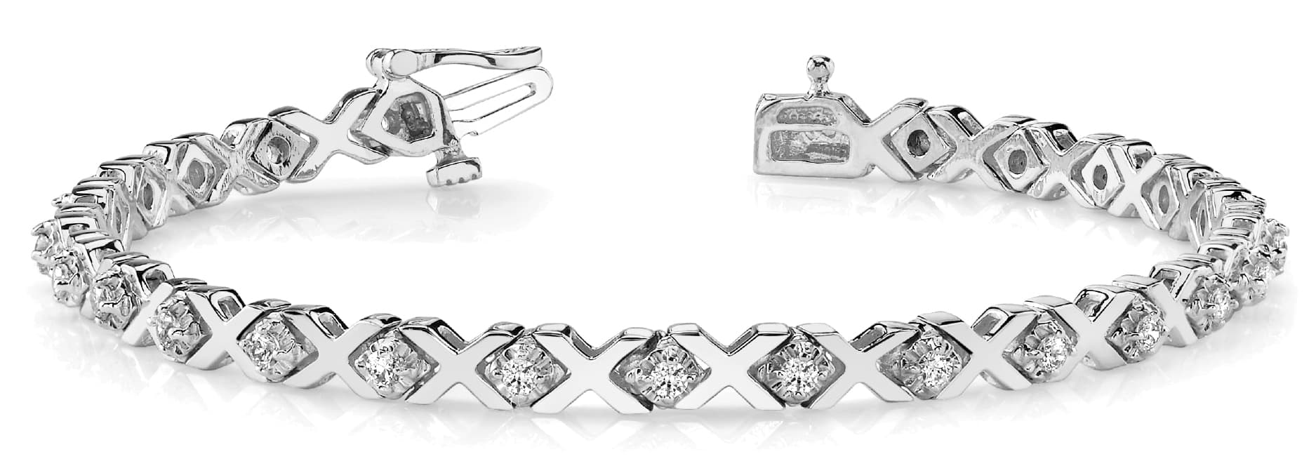 IN LINE XO 1 STONE BRACELET — .66 ctw (1.7 mm) — White Gold