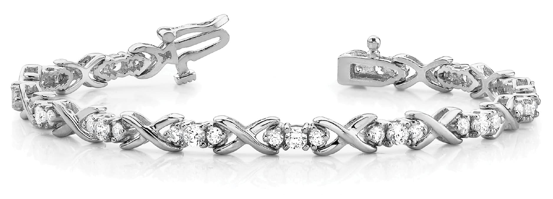 IN LINE XO 3 STONE BRACELET — 2 ctw (2.0 mm) (2.8 mm) — White Gold