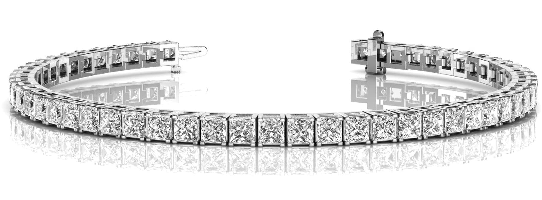 Cushion Shape Prong Set InLine Tennis Bracelet — 4 ctw (2x2 SQ) — White Gold