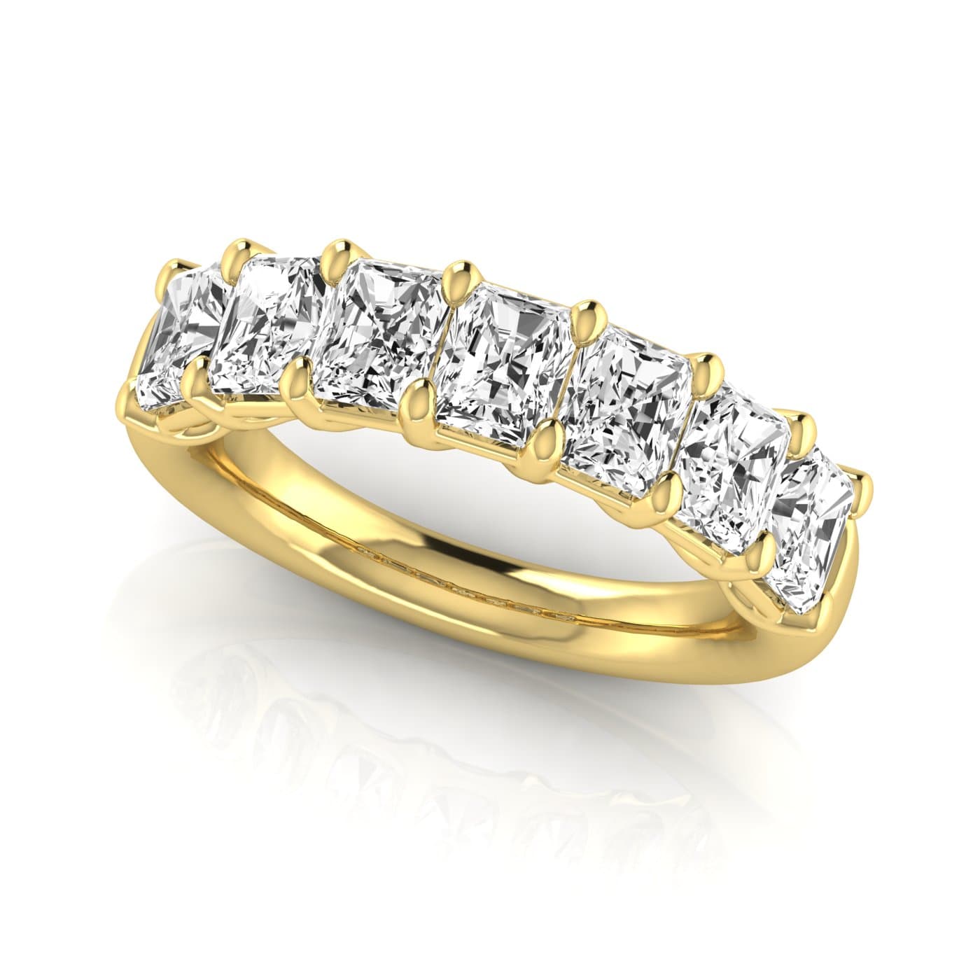 1/2 Spread Radiant Diamond Wedding Band (3 1/2 ct. tw.), On hand view in yellow gold