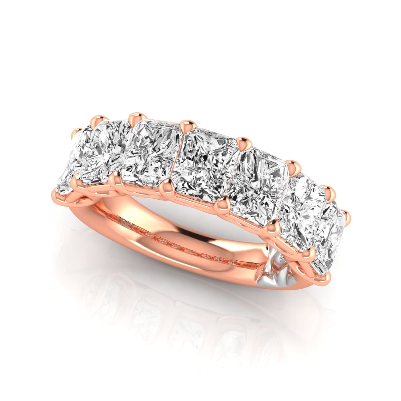 1/2 Spread Radiant Diamond Wedding Band (5 1/4 ct. tw.), On hand view in rose gold