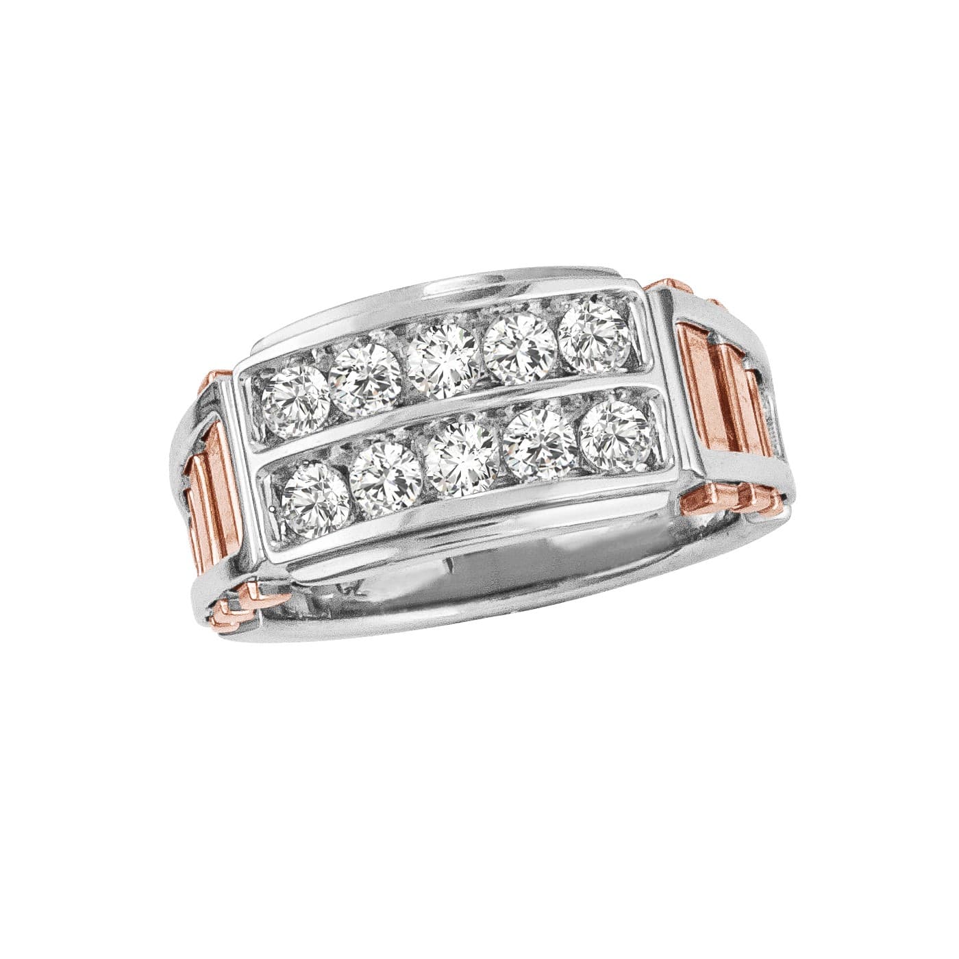 Gents Two Tone 10 Stone Diamond Band — View 1