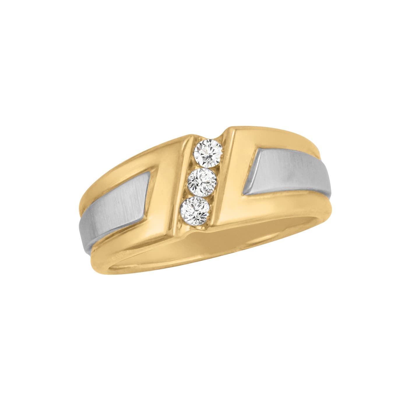 Gents Diamond Ring Satin Finish Accent — View 1