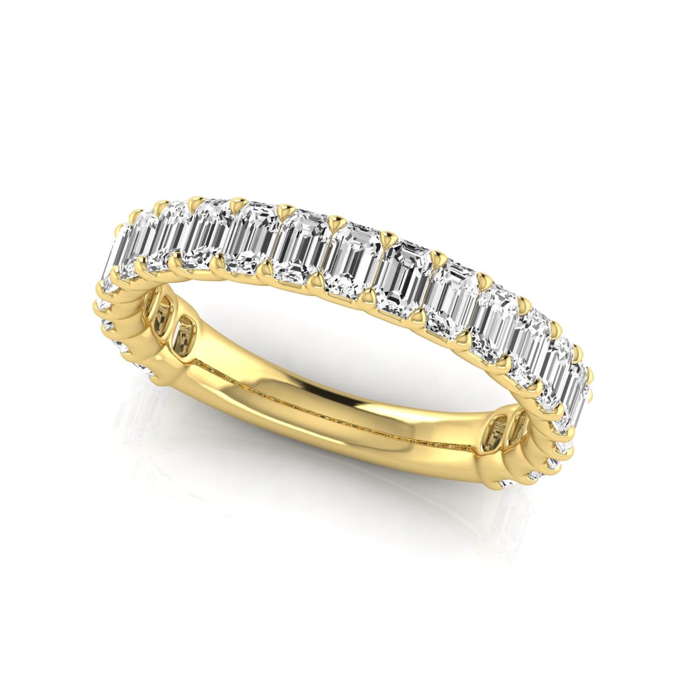 3/4 Spread Emerald Diamond Wedding Band (1 7/8 ct. tw.), On hand view in yellow gold