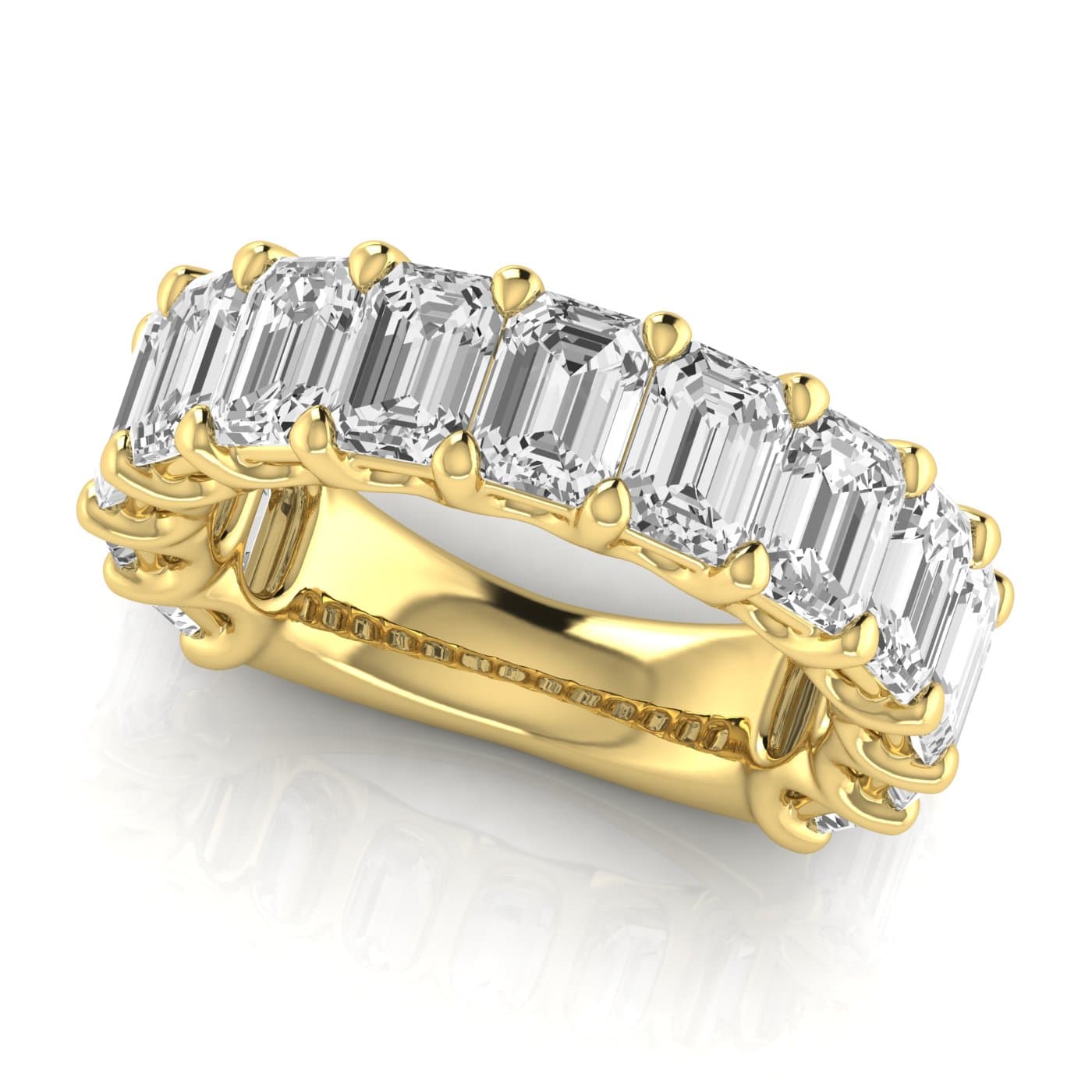 3/4 Spread Emerald Diamond Wedding Band (6 1/2 ct. tw.), On hand view in yellow gold