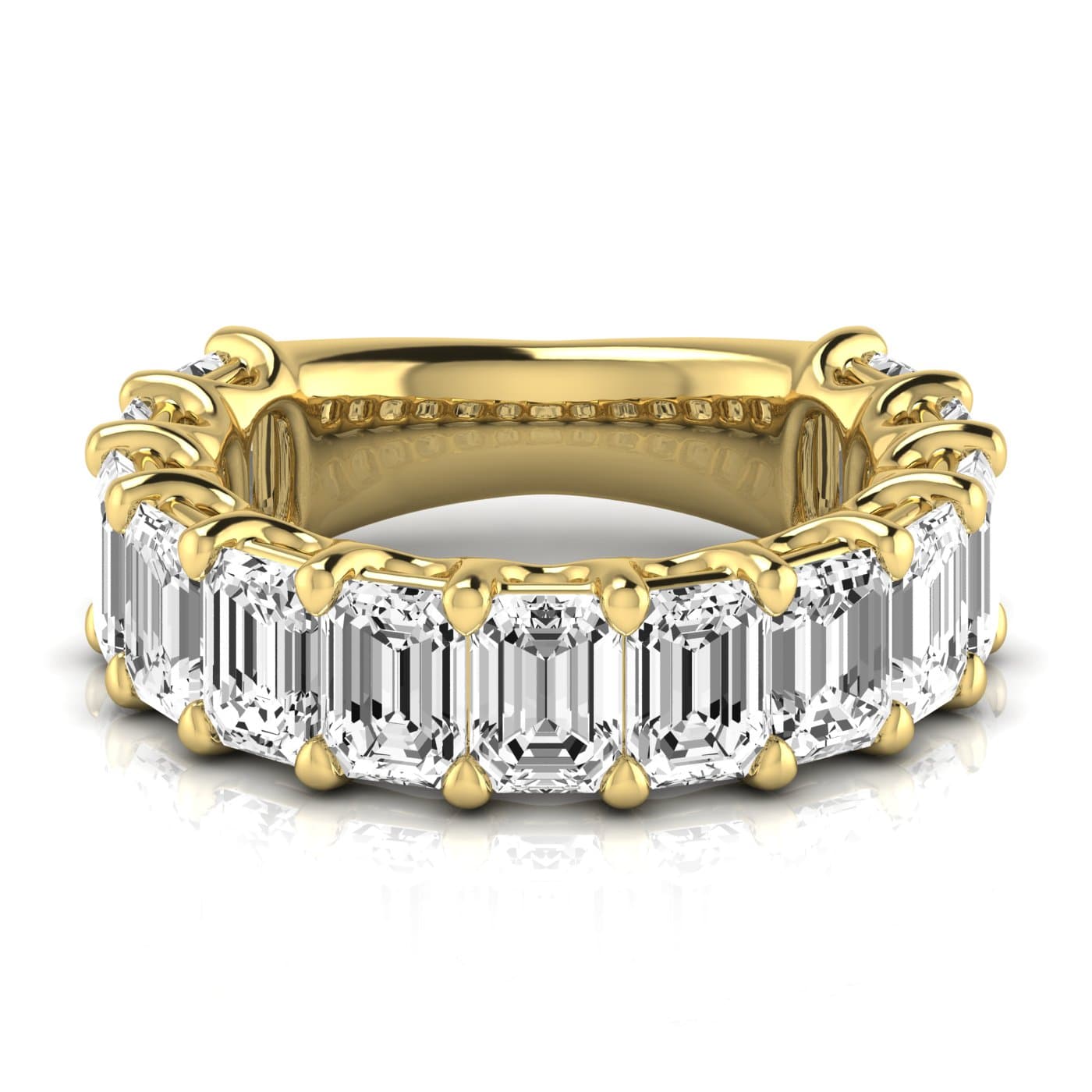3/4 Spread Emerald Diamond Wedding Band (6 1/2 ct. tw.), Side view in yellow gold