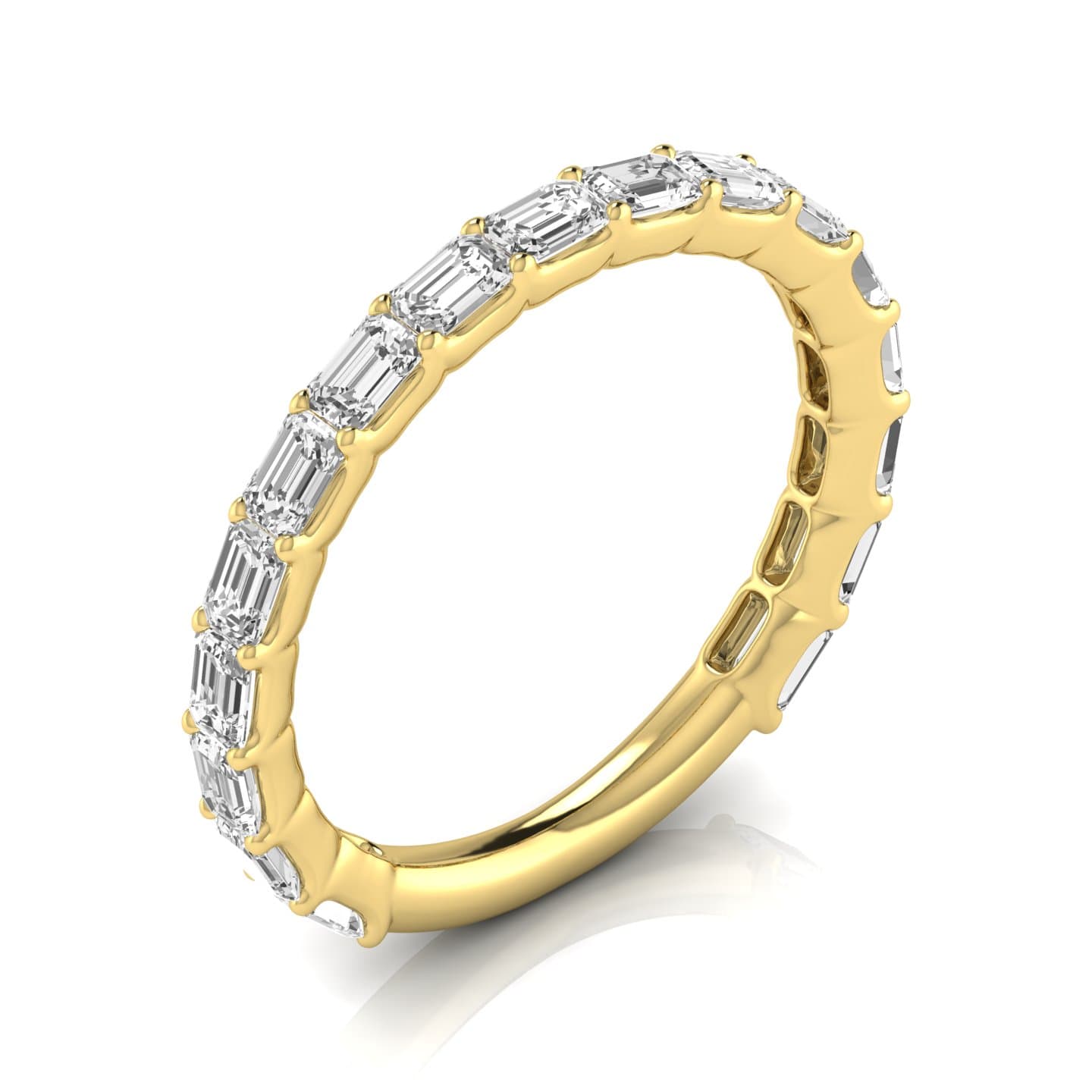 3/4 Spread Emerald Diamond Wedding Band (1.53 ct. tw.), Front view in yellow gold