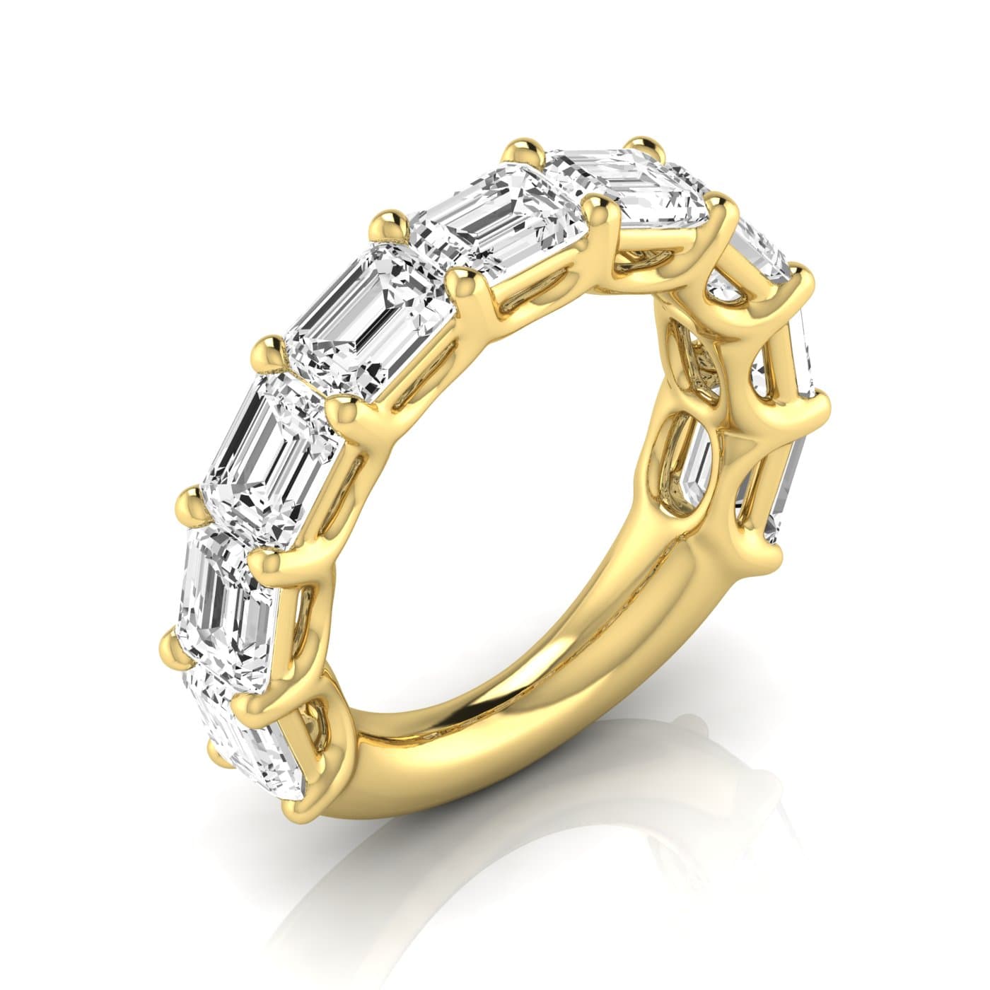 3/4 Spread Emerald Diamond Wedding Band (4 2/3 ct. tw.), Front view in yellow gold