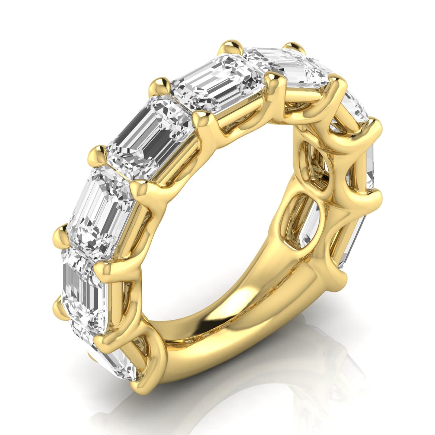 3/4 Spread Emerald Diamond Wedding Band (6 1/2 ct. tw.), Front view in yellow gold
