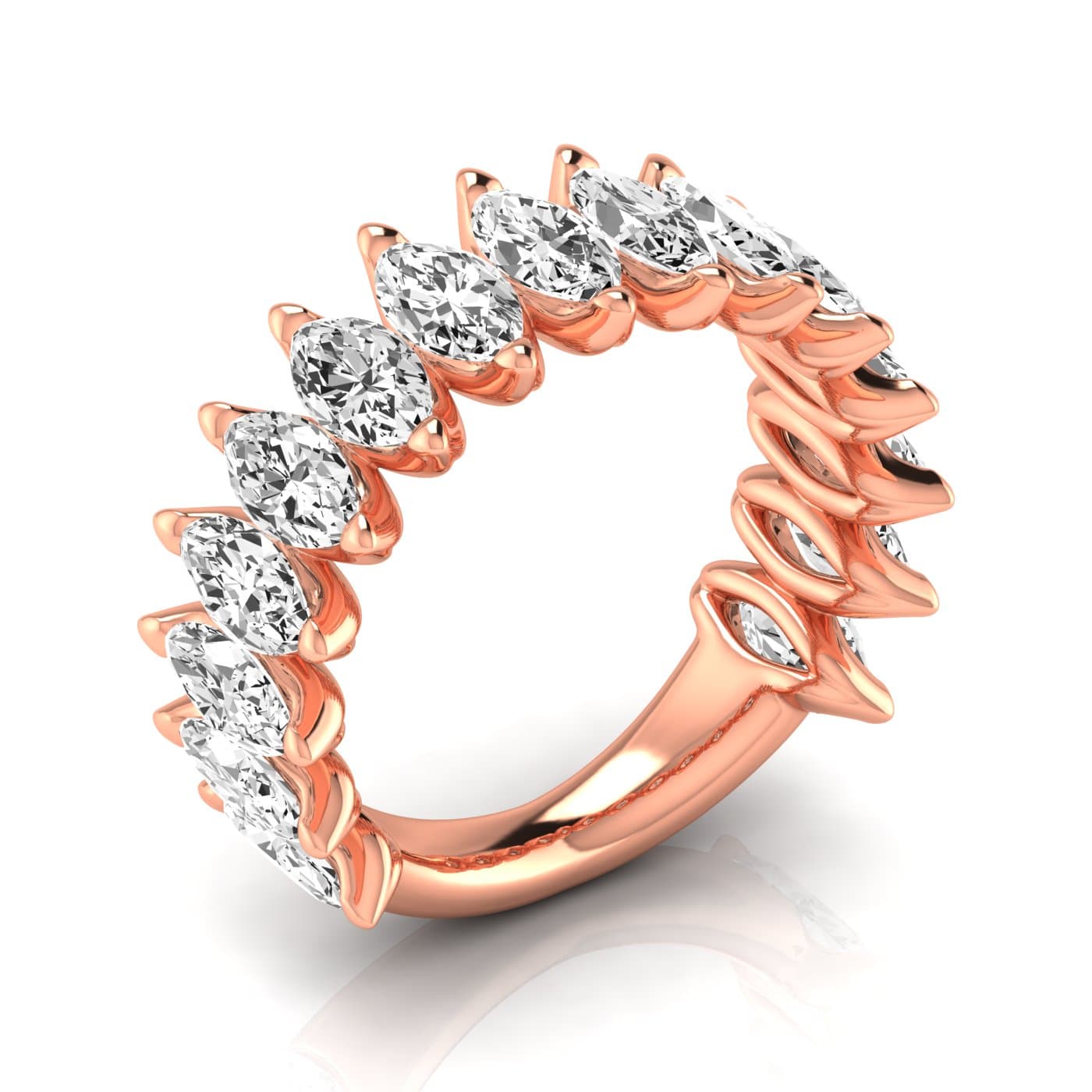 3/4 Spread Marquise Diamond Wedding Band (3 3/4 ct. tw.), Front view in rose gold