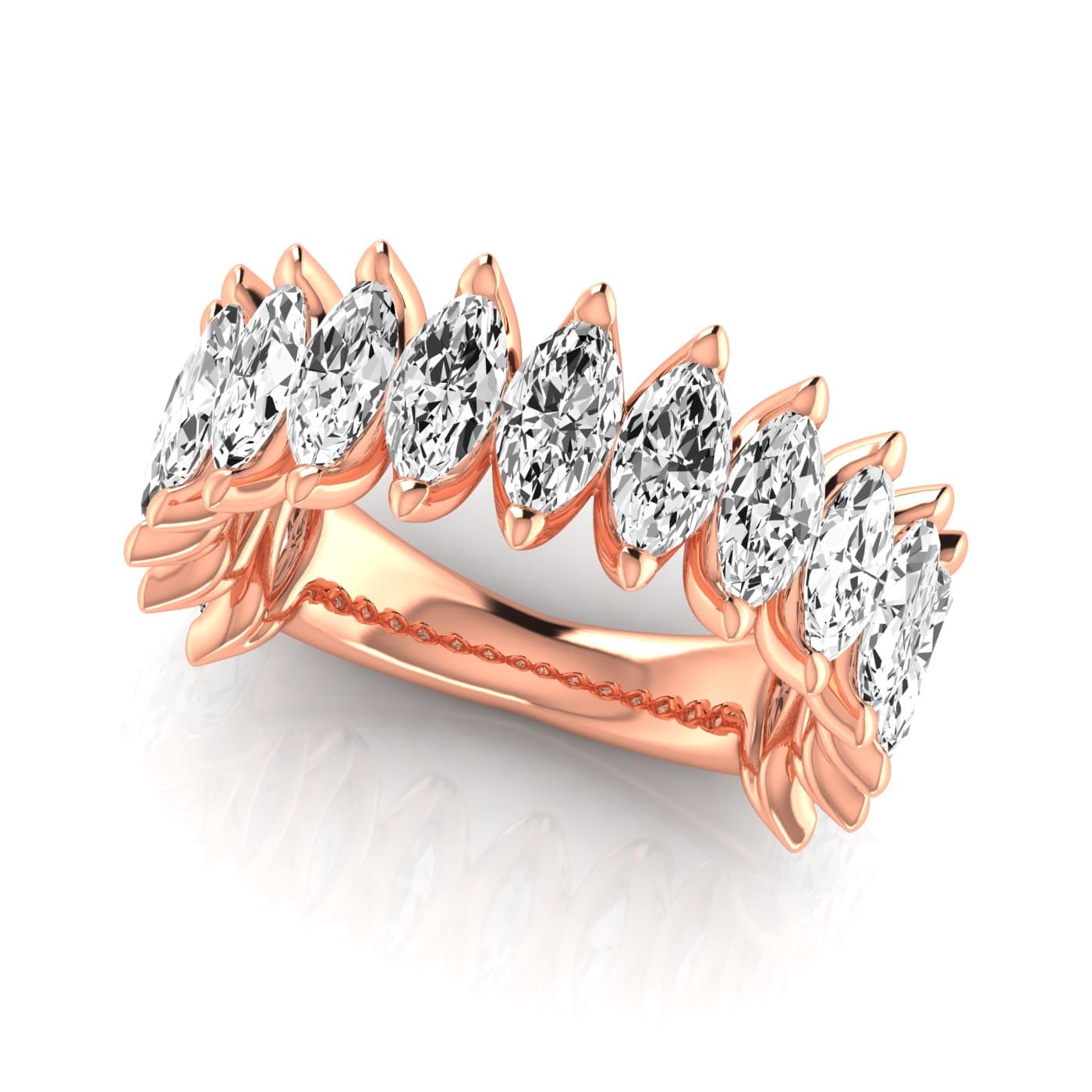 3/4 Spread Marquise Diamond Wedding Band (3 3/4 ct. tw.), On hand view in rose gold