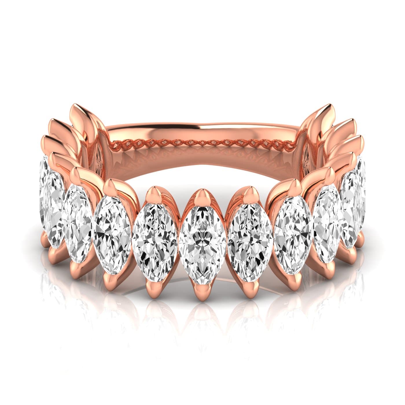 3/4 Spread Marquise Diamond Wedding Band (3 3/4 ct. tw.), Side view in rose gold