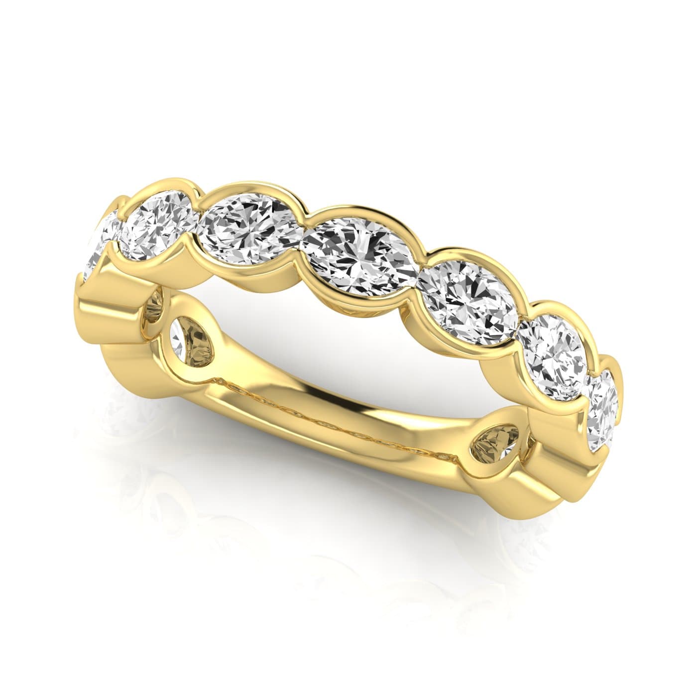3/4 Spread Oval Diamond Wedding Band (2 3/4 ct. tw.), On hand view in yellow gold