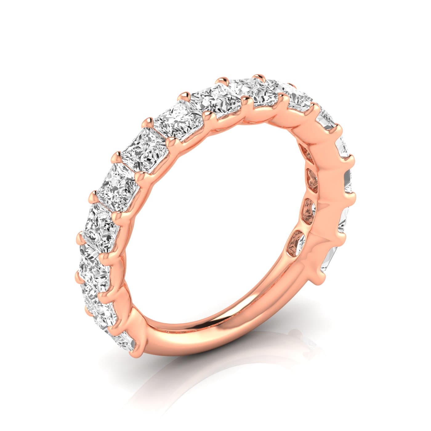 3/4 Spread Princess Diamond Wedding Band (3 3/4 ct. tw.), Front view in rose gold