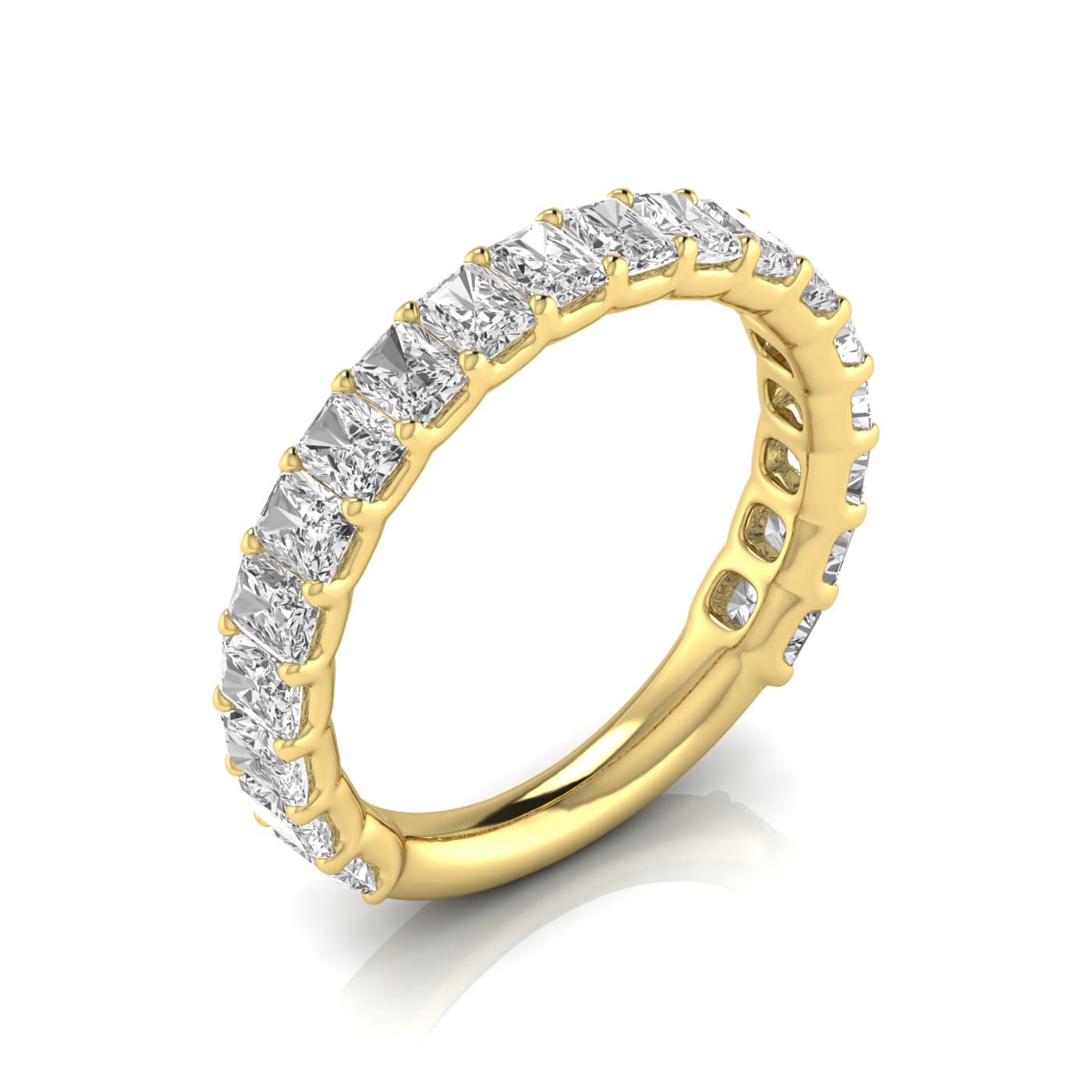 3/4 Spread Radiant Diamond Wedding Band (1.9 ct. tw.), Front view in yellow gold