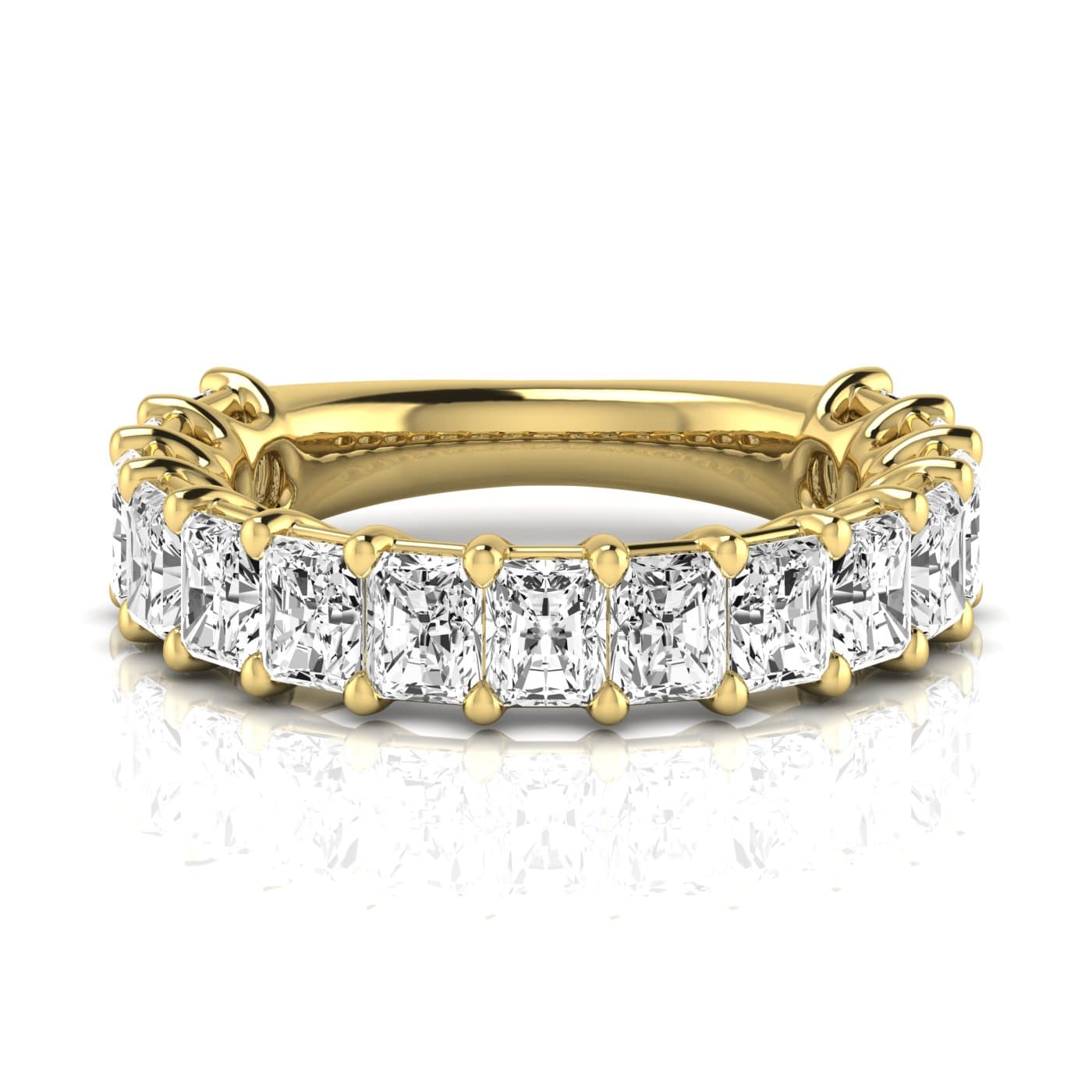 3/4 Spread Radiant Diamond Wedding Band (4.95 ct. tw.), Side view in yellow gold