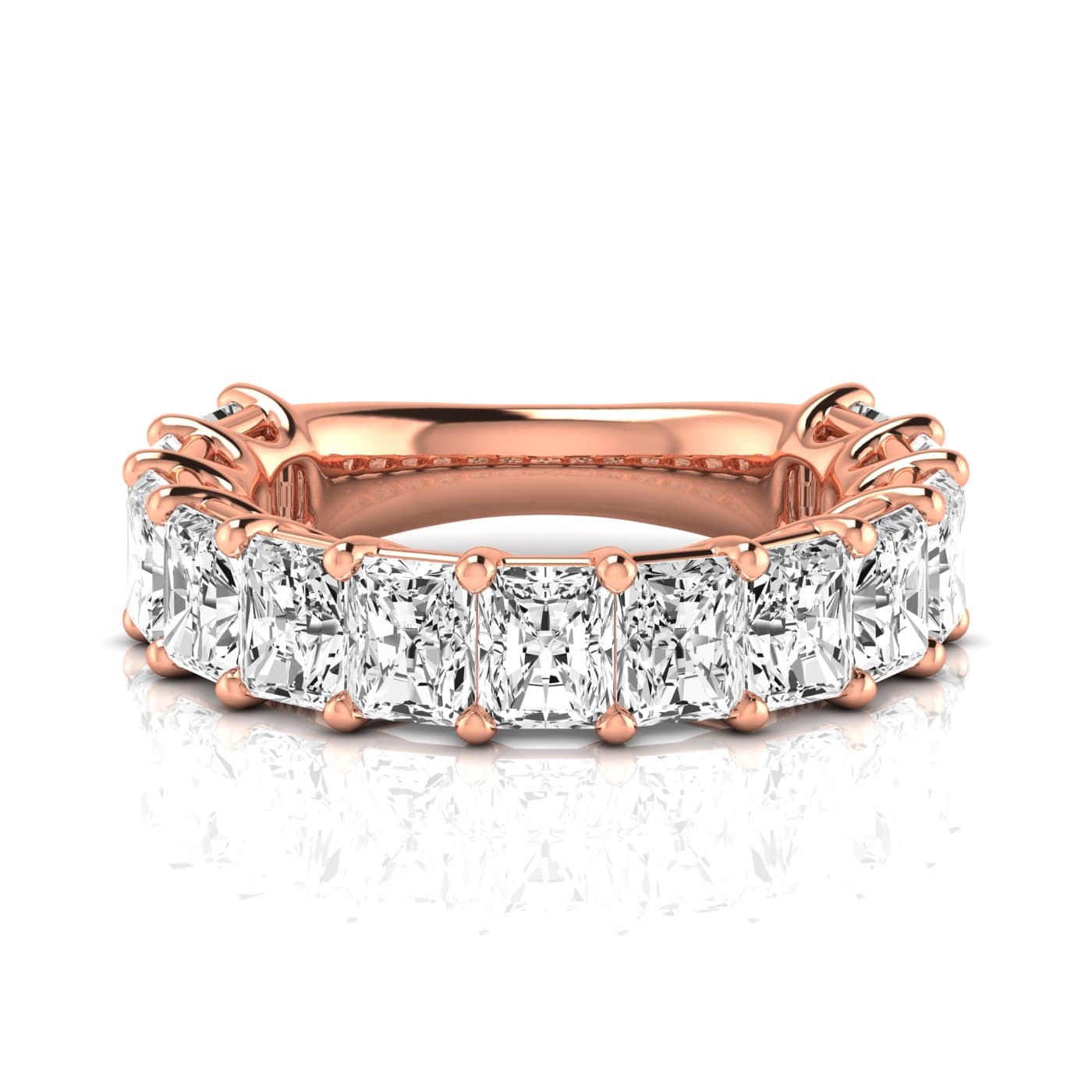 3/4 Spread Radiant Diamond Wedding Band (6 1/2 ct. tw.), Side view in rose gold