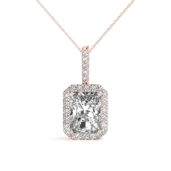 Emerald Cut Halo Pendant (0.19 ct. tw.), Front view in rose gold