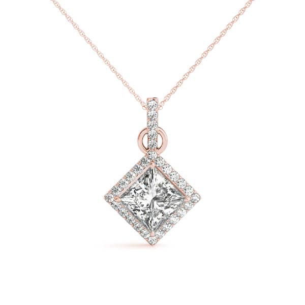 Halo Princess Cut Pendant (1/8 ct. tw.), Front view in rose gold