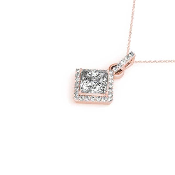 Halo Princess Cut Pendant (1/8 ct. tw.), Side view in rose gold