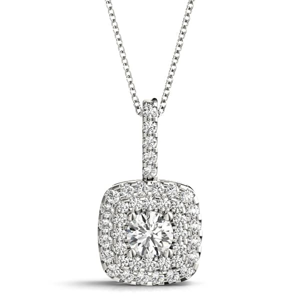 Double Halo Cushion Shape Pendant — 3/4 CT — View 1