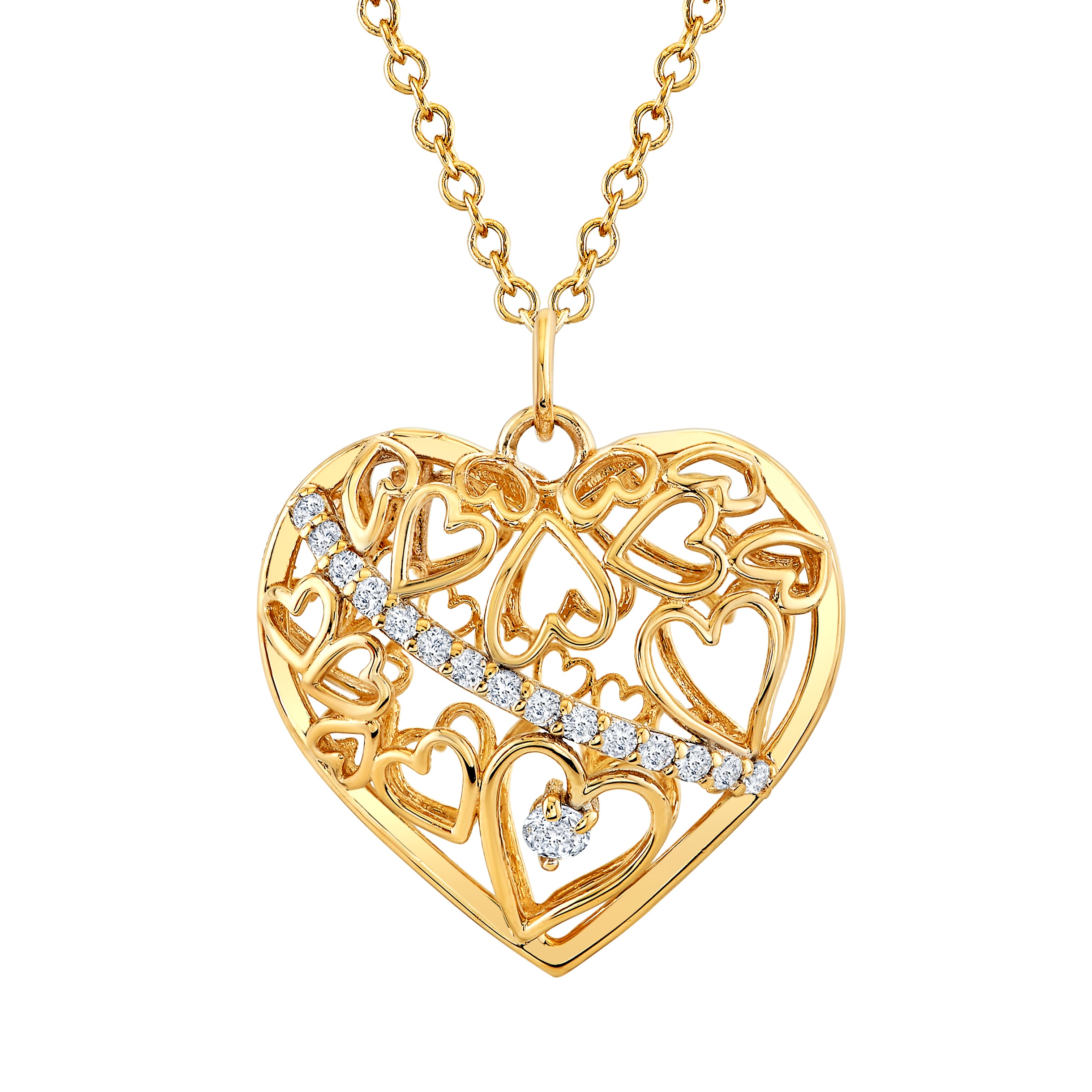 Light Weight Heart Pendant (1/8 ct. tw.), Front view in yellow gold