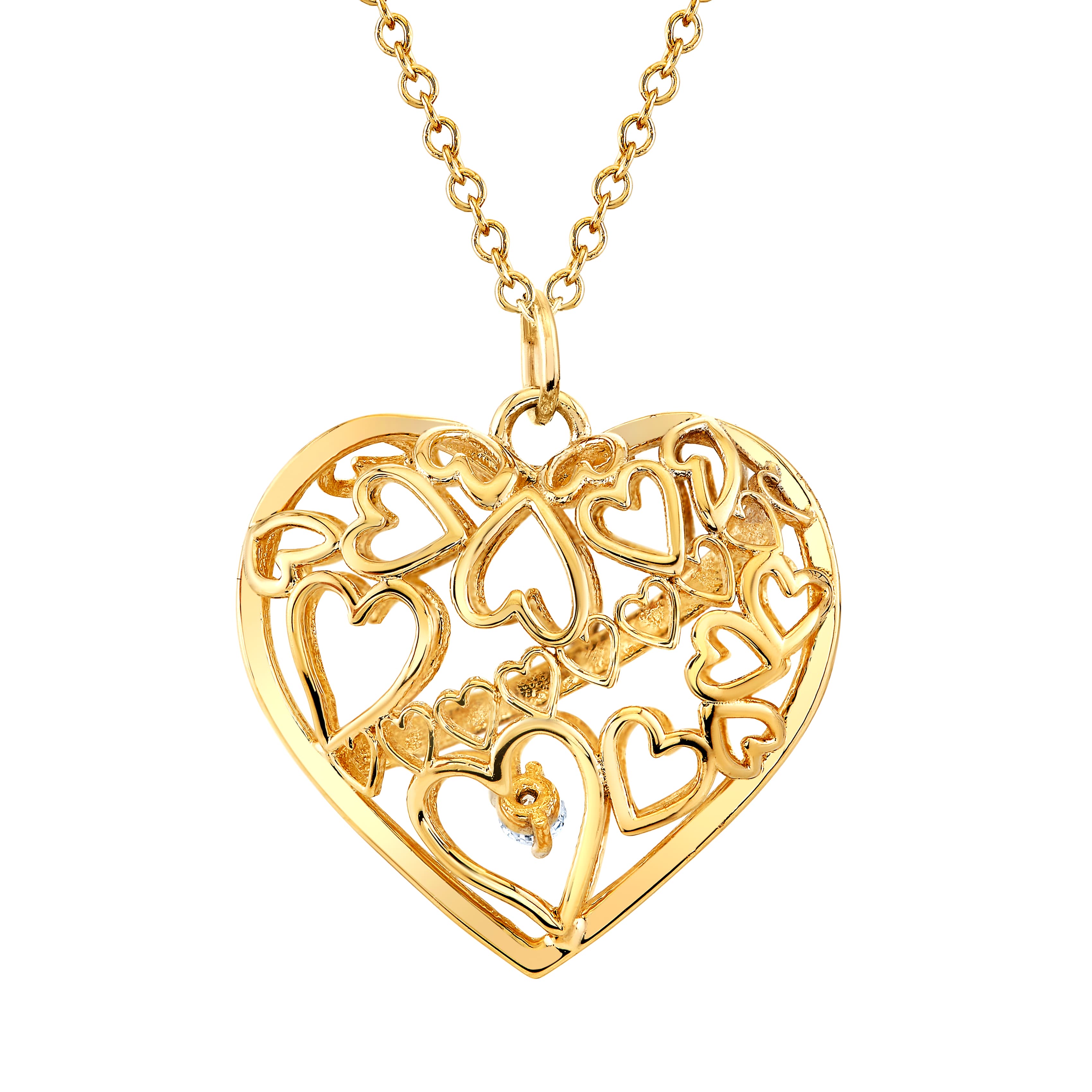Light Weight Heart Pendant (1/8 ct. tw.), Angle view in yellow gold
