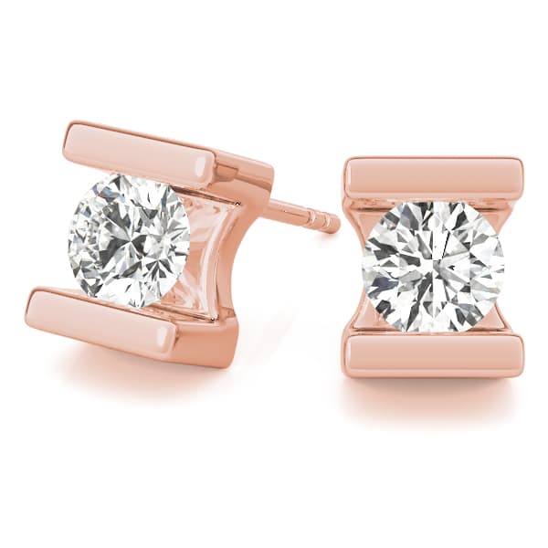 Bar Set Solitaire Studs (1 ct. tw.), On hand view in rose gold