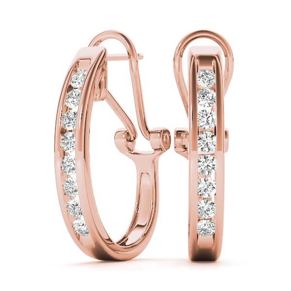 Channel Set Omega Back Hoop Earrings (2 ct. tw.), Front view in rose gold