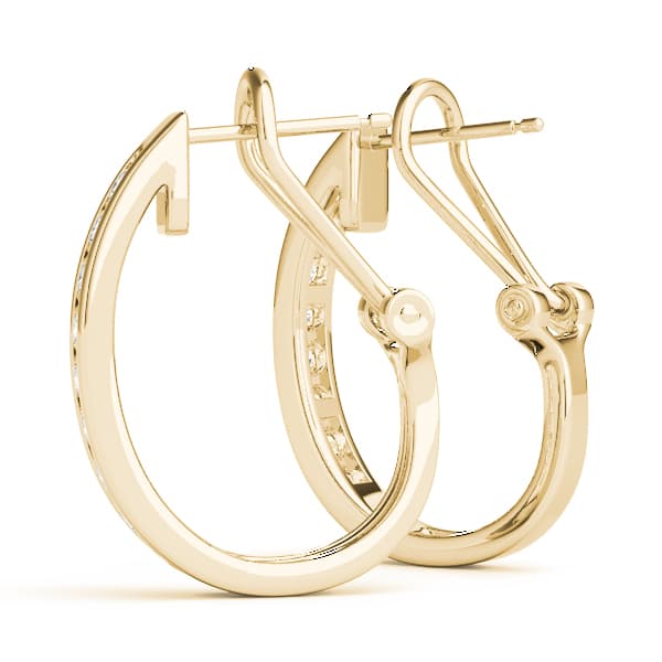 Channel Set Omega Back Hoop Earrings (2 ct. tw.), On hand view in yellow gold