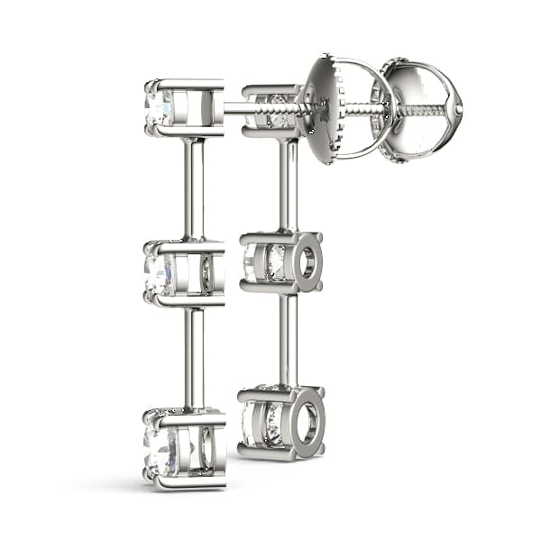 3-Stone Drop Earrings (2 ct. tw.), Angle view in white gold or platinum
