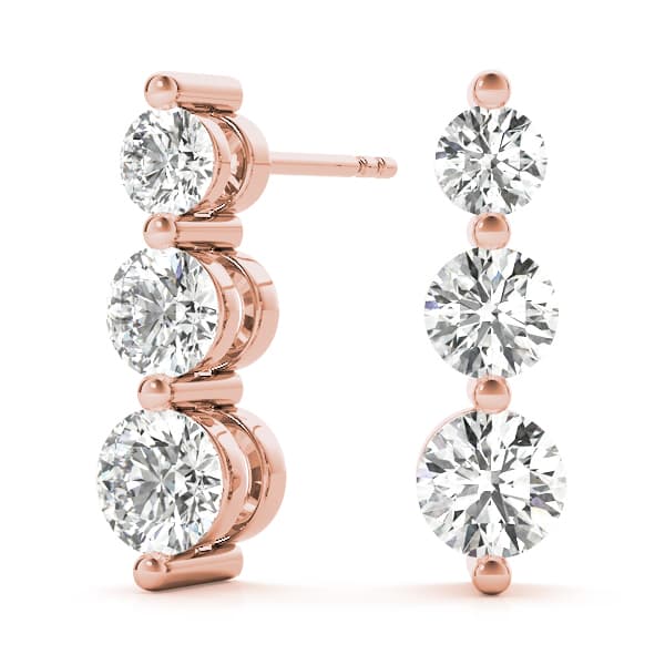 Single Shared Prong Drop Earrings (2 ct. tw.), Front view in rose gold