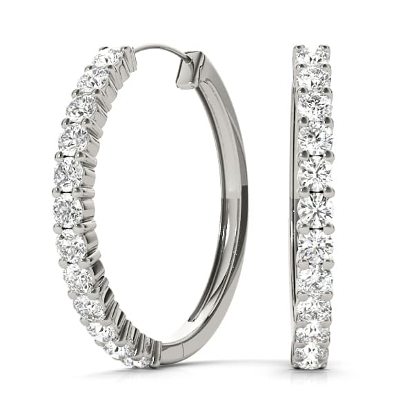 Shared Prong Diamond Hoop Earrings — 3/4 ctw. — View 1