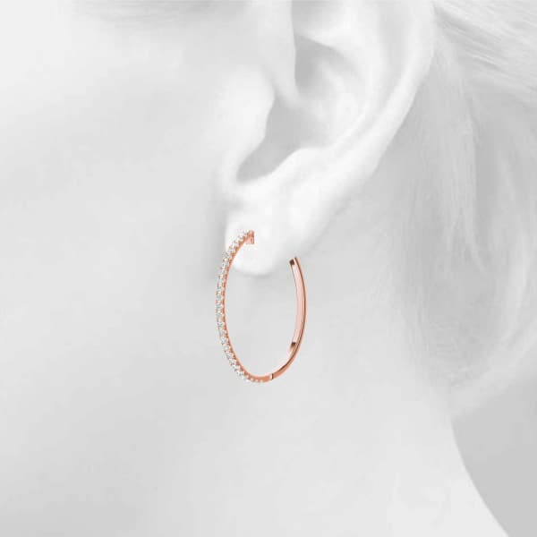 Front Only Round Vault Lock Hoop Earrings — 1/2 CT (30mm) (1/2 ct. tw.), Top view in rose gold