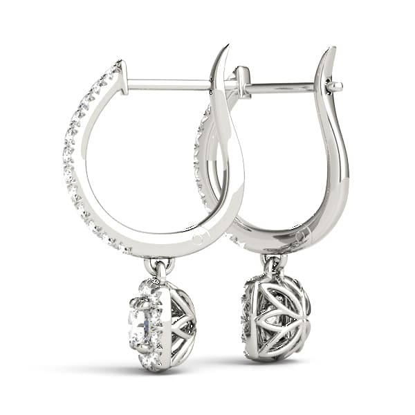 Cushion Shaped Halo Round Hoop (1/3 ct. tw.), Angle view in white gold or platinum