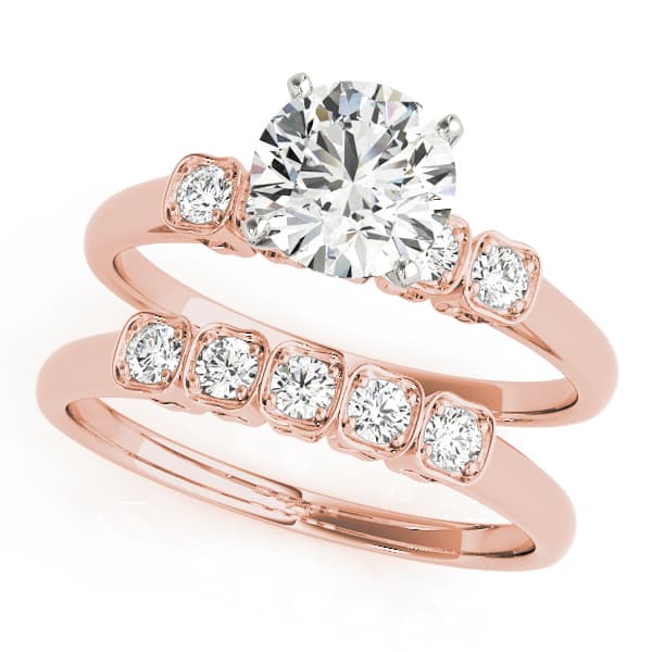 Single Row Prong Set Peg Head Setting, style 50222, On hand view in rose gold