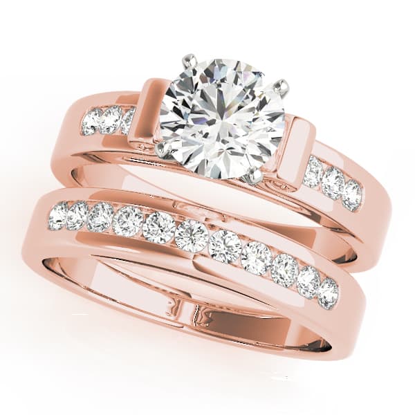 Single Row Channel Set Peg Head Engagement Ring, style 50257, On hand view in rose gold