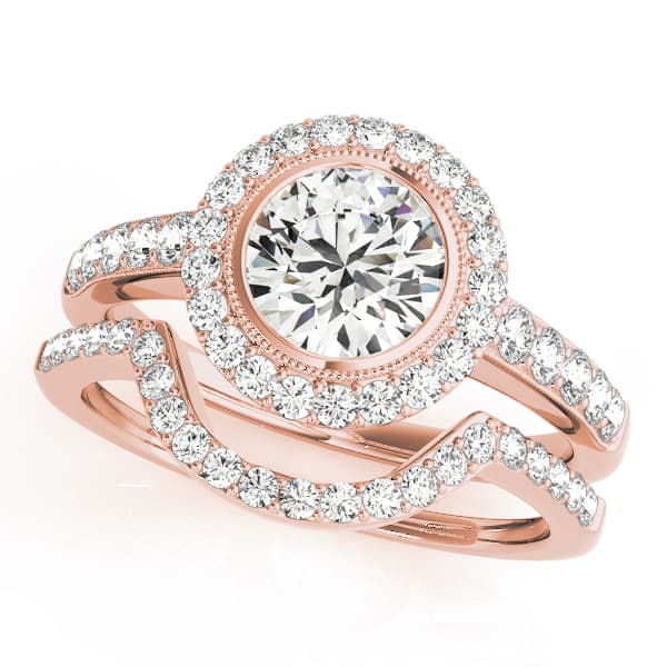 Halo Round Engagement Ring, style 50282, On hand view in rose gold