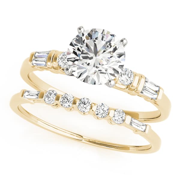 Round & Tapered Baguette Engagement Ring, style 50299, On hand view in yellow gold