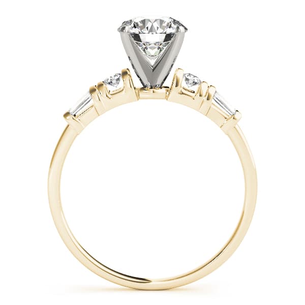 Round & Tapered Baguette Engagement Ring, style 50299, Side view in yellow gold