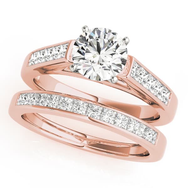 Single Row Fancy Shape Princess Cut Engagement Ring, style 50308, On hand view in rose gold