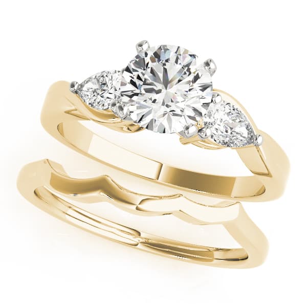 3-Stone Pear Engagement Ring, style 50333, On hand view in yellow gold