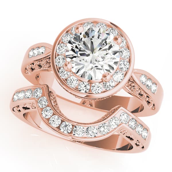 Halo Round Engagement Ring, style 50338, On hand view in rose gold