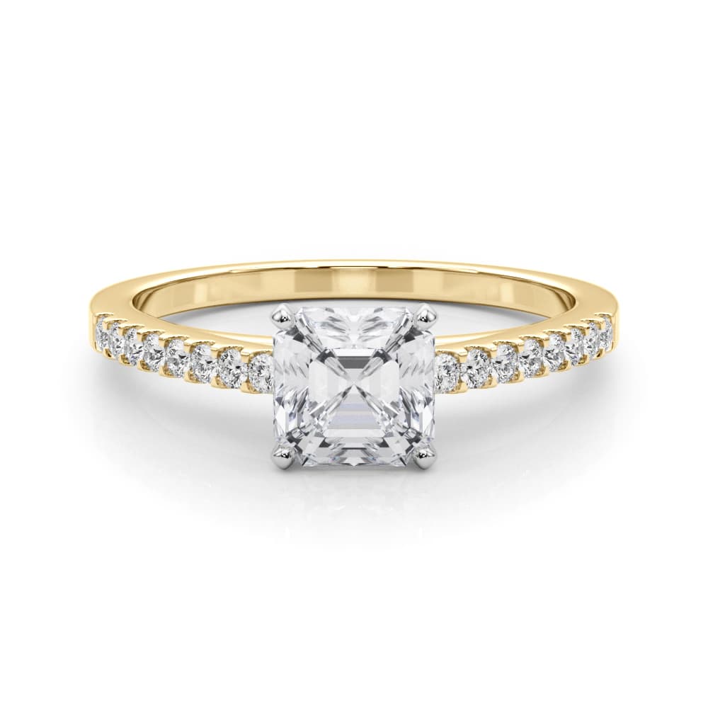 Single Row Cathedral Engagement Ring, style 50367, On hand view in yellow gold