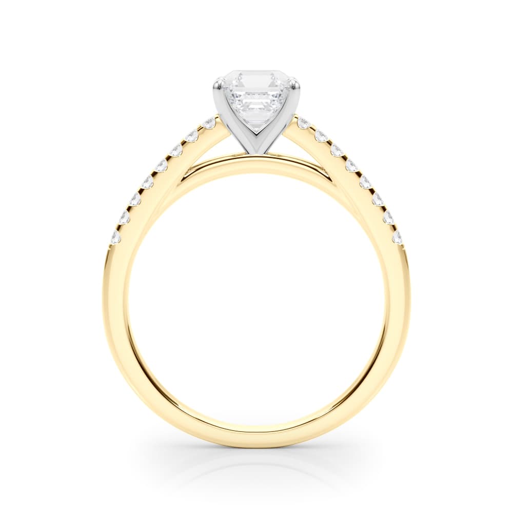 Single Row Cathedral Engagement Ring, style 50367, Side view in yellow gold